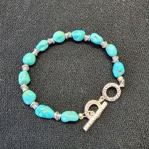 Southwest Style Blue Sleeping Beauty Turquoise 925 Silver Tumbled Bead Bracelet